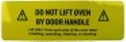 targhetta indicativa "do not lift oven by door handle" giallo